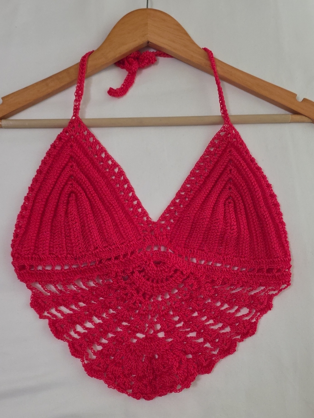 Handcrafted Red Crochet Halter Swim Top